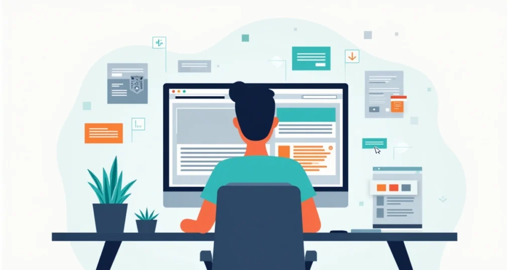 Designer comparing classic and block WordPress themes on a laptop screen