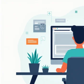 Designer comparing classic and block WordPress themes on a laptop screen