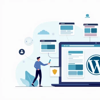 Flat illustration of a WordPress Multisite dashboard connecting multiple websites
