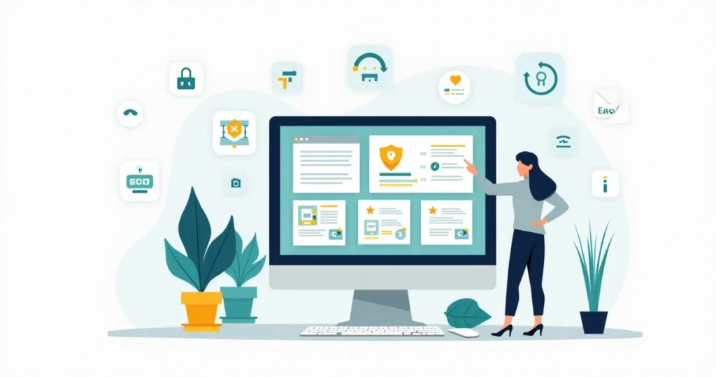 Flat illustration of a professional managing WordPress plugins on a dashboard