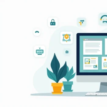 Flat illustration of a professional managing WordPress plugins on a dashboard