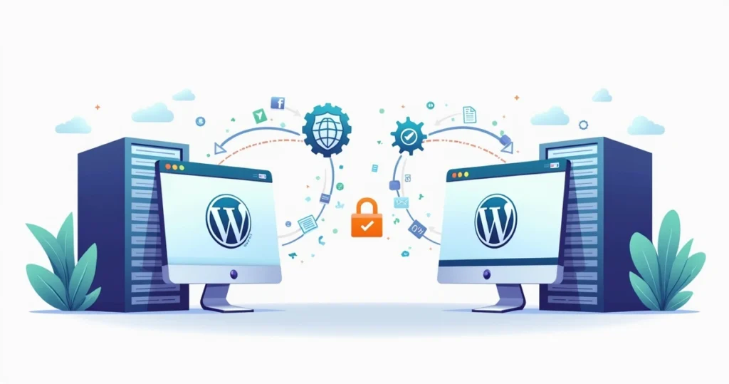 Illustration of secure WordPress site migration between two servers